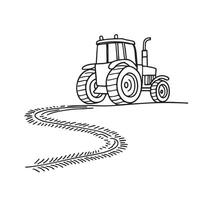 A tractor moving beside a trail with muddy tire marks vector