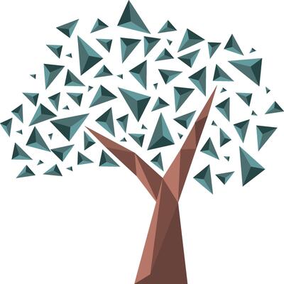 Abstract Geometric Tree Design, Low-Poly Triangular Leaf Pattern