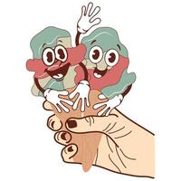icon of a hand holding two ice cream cones with a funny, cheerful, happy face in retro vintage style vector