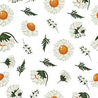 pattern with icons of white field daisies in different states of opening, for print, advertising or packaging vector