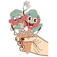 icons of a hand holding two ice cream cones with happy and sad faces in retro vintage style vector
