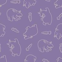 Outline Seamless Pattern of Hippo Animal Carrot Background for Fashion Wrapping Print Fabric vector
