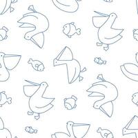 Outline Seamless Pattern of Pelican Animal Fish Background for Fashion Wrapping Print Fabric vector