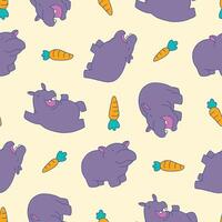 Seamless Pattern of Hippo Animal Carrot Background for Fashion Wrapping Print Fabric Surface vector