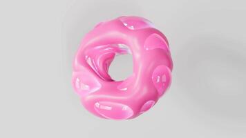 3d render em loop movimento Projeto papel de parede com abstrato 3d Rosa anel com ondas. toro moderno animação video