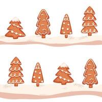 Christmas seamless pattern with gingerbread cookie in shape of pine tree vector