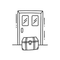 A closed door with a trunk box in front vector