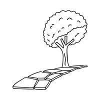 A tree standing near a broken stone path vector