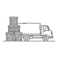 A stack of crates next to a parked truck vector