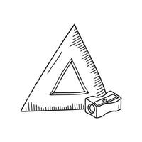 A triangle ruler lying near a pencil sharpener vector
