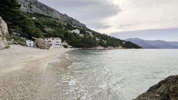 Amazing Travel vacation Destination at Mimice, Croatia with Pristine Beach, Natural Rock Formations and Turquoise Sea, Scenic Seaside View, Serene Adriatic Coastline and Hidden Beach video