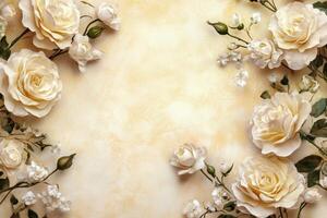 white roses on a beige background photo