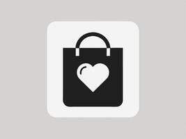 Black shopping bag icon with a heart symbol inside a rounded square illustration vector