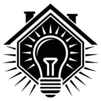 Creative illustration of a light bulb inside a house roof representing home electricity vector
