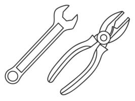 Simple outlined illustration of a wrench and pliers tools on a clean white background for projects vector