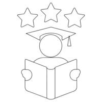 Simple illustration of a graduate reading with three stars representing academic excellence vector