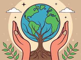 Earth held by hands concept representing environmental protection and sustainable development illustration. vector