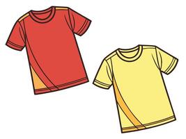 Two colorful athletic t shirts illustrations isolated on a white background showcasing garment design vector