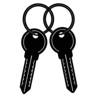 Two intertwined black keys on a keyring against a white background representing security and access vector