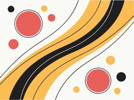 Abstract geometric artwork featuring dynamic curved lines circles in vibrant retro color palette design vector