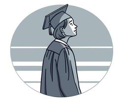 Illustration of a graduating student looking upwards in a graduation gown and mortarboard vector