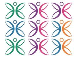 Colorful abstract design featuring stylized people with wings arranged in a seamless repeating pattern. vector
