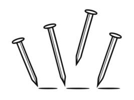 Black and white illustration of several nails partially hammered into an unseen wooden surface vector