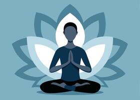 Meditating person in lotus position in front of a lotus flower simple illustration vector