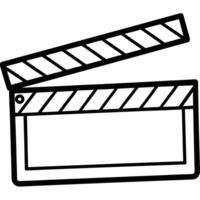Simple black and white clapperboard icon illustrating cinema filming and movie production concepts vector