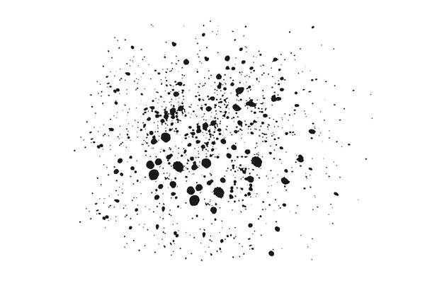 Black ink splatter stain in grunge style isolated on white background with artistic textured spray