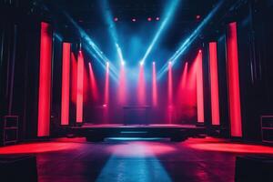 a stage with red and blue lights photo