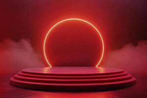 red stage with a red circle in the middle photo