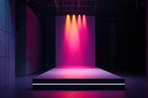 a runway with bright lights and a bright pink light photo