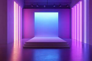 an empty room with purple and blue lights photo