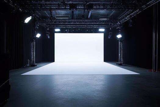 empty stage with lights and a white screen photo