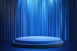 stage with blue curtain and podium photo