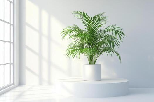 a potted palm tree in front of a window photo