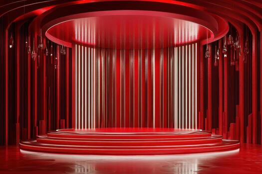 red stage with a spotlight and red curtains photo