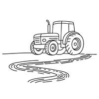A tractor beside a trail with muddy tire marks vector