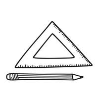 A pencil placed next to a triangle ruler vector
