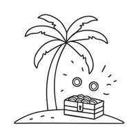 A treasure under a palm tree with some coins spilled out vector