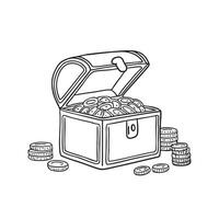 A treasure chest with coins scattered around and lid flipped open vector