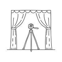 A tripod in front to a curtain backdrop vector