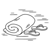A towel resting near a pool edge beside flip flops vector