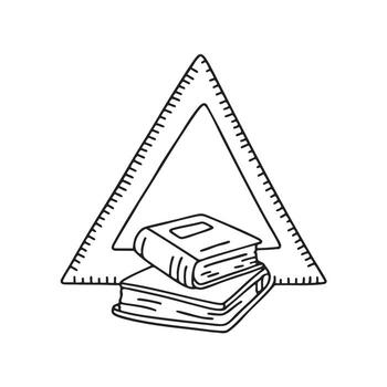 un libro y un triángulo regla en mesa vector