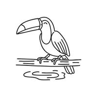 A toucan resting on a log near a shallow stream vector