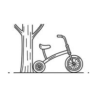 A tricycle resting beside a tree trunk vector