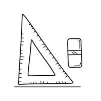 A triangle ruler beside an eraser with marks vector