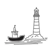 A tug resting near a coastal lighthouse vector