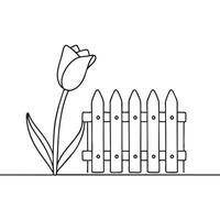 A tulip tilting slightly in the direction of a fence vector